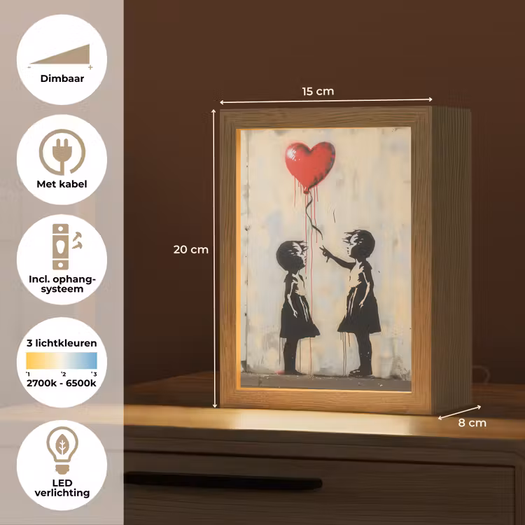 Street art - Banksy - Ballon - Graffiti - Hart Light Box met kabel (Tafellamp) klein -USP_NL