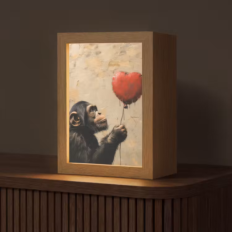 Street art - Chimpansee - Ballon - Graffiti - Banksy Style Light Box met kabel (Tafellamp) klein -z3d_website
