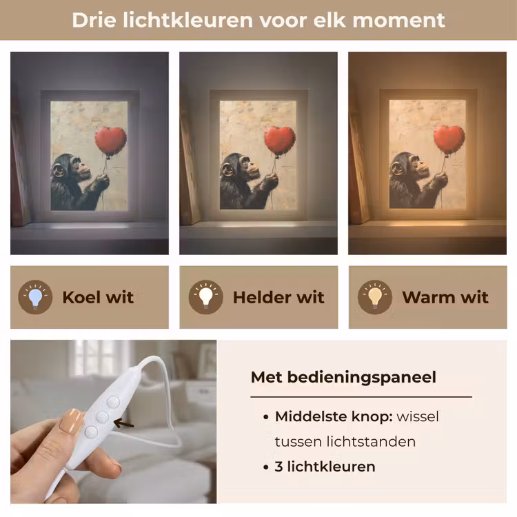 Street art - Chimpansee - Ballon - Graffiti - Banksy Style Light Box met kabel (Tafellamp) klein -USP_lichtkleurNL