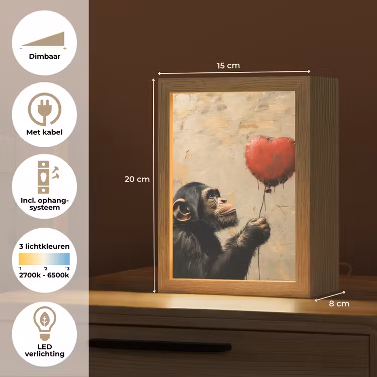 Street art - Chimpansee - Ballon - Graffiti - Banksy Style Light Box met kabel (Tafellamp) klein -USP_NL