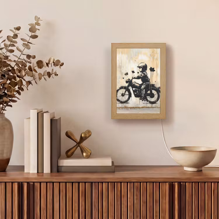 Street art - Motor - Jongen - Graffiti - Banksy Style Light Box met kabel (Tafellamp) klein -sfeer2