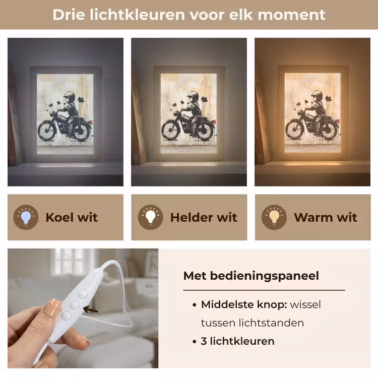 Street art - Motor - Jongen - Graffiti - Banksy Style Light Box met kabel (Tafellamp) klein -USP_lichtkleurNL
