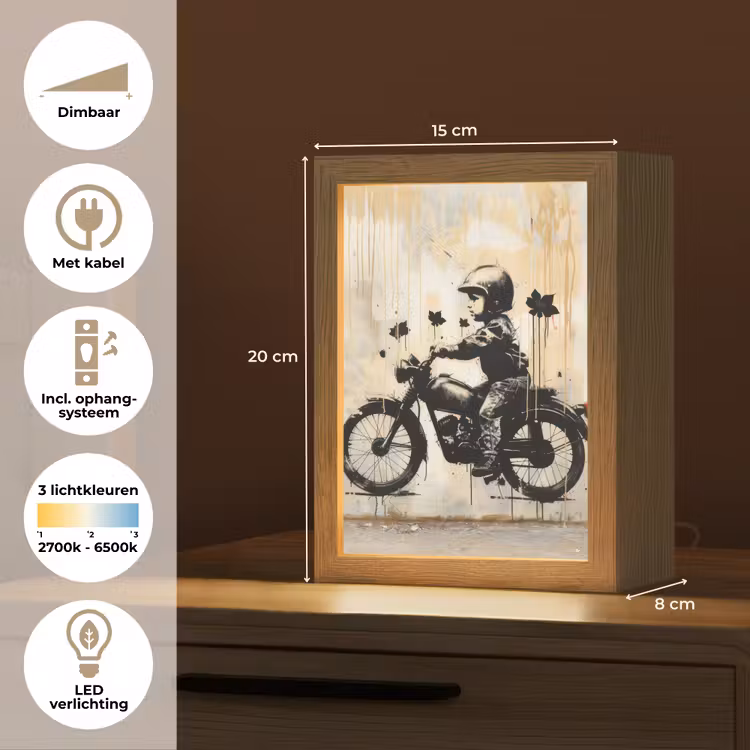 Street art - Motor - Jongen - Graffiti - Banksy Style Light Box met kabel (Tafellamp) klein -USP_NL