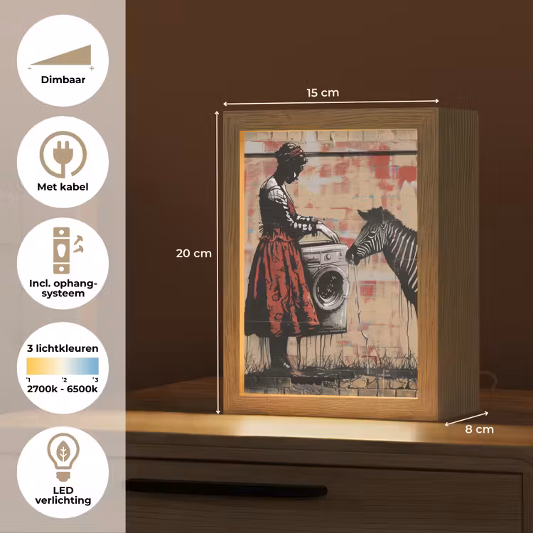 Street art - Zebra - Vrouw - Dieren - Graffiti - Banksy Style Light Box met kabel (Tafellamp) klein -USP_NL