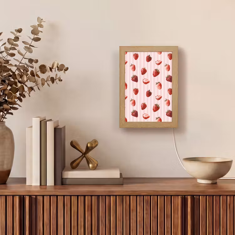 Strepen - Aardbei - Roze Light Box met kabel (Tafellamp) klein 925 -sfeer2