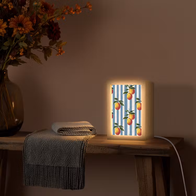 Strepen - Citroen - Blauw Light Box met kabel (Tafellamp) klein 925 -sfeer4
