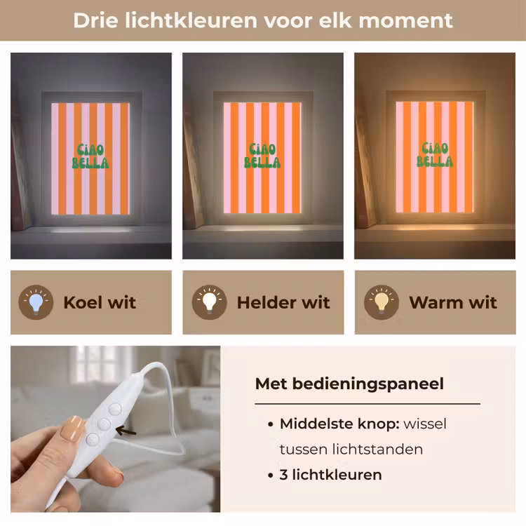 Strepen - Oranje - Verticaal - Ciao bella Light Box met kabel (Tafellamp) klein -USP_lichtkleurNL
