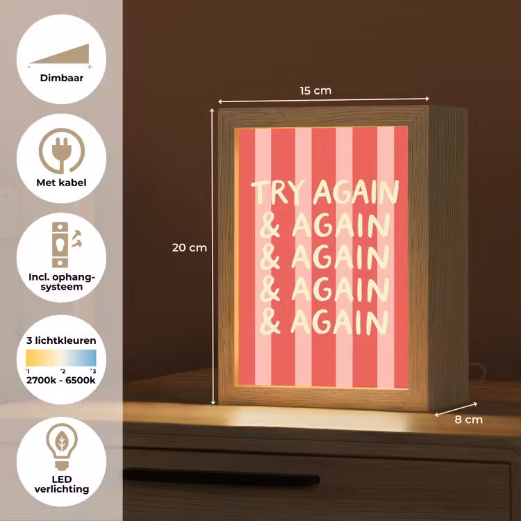Strepen - Rood - Try again Light Box met kabel (Tafellamp) klein -USP_NL