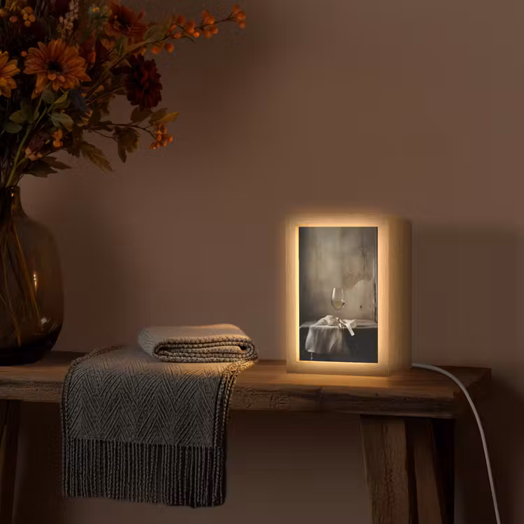 Strik - Beige - Witte - Wijn Light Box met kabel (Tafellamp) klein -sfeer4