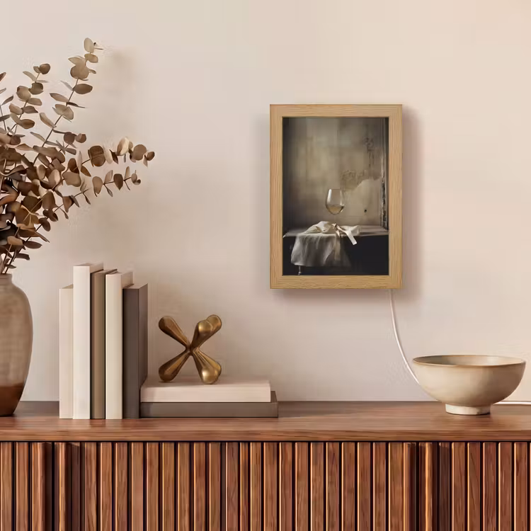 Strik - Beige - Witte - Wijn Light Box met kabel (Tafellamp) klein -sfeer2