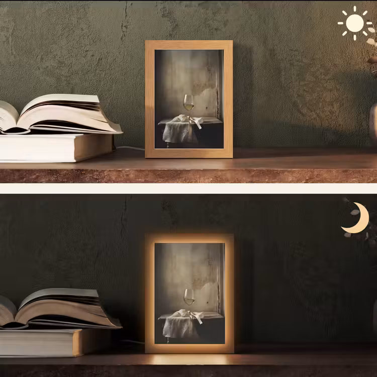 Strik - Beige - Witte - Wijn Light Box met kabel (Tafellamp) klein -sfeer3