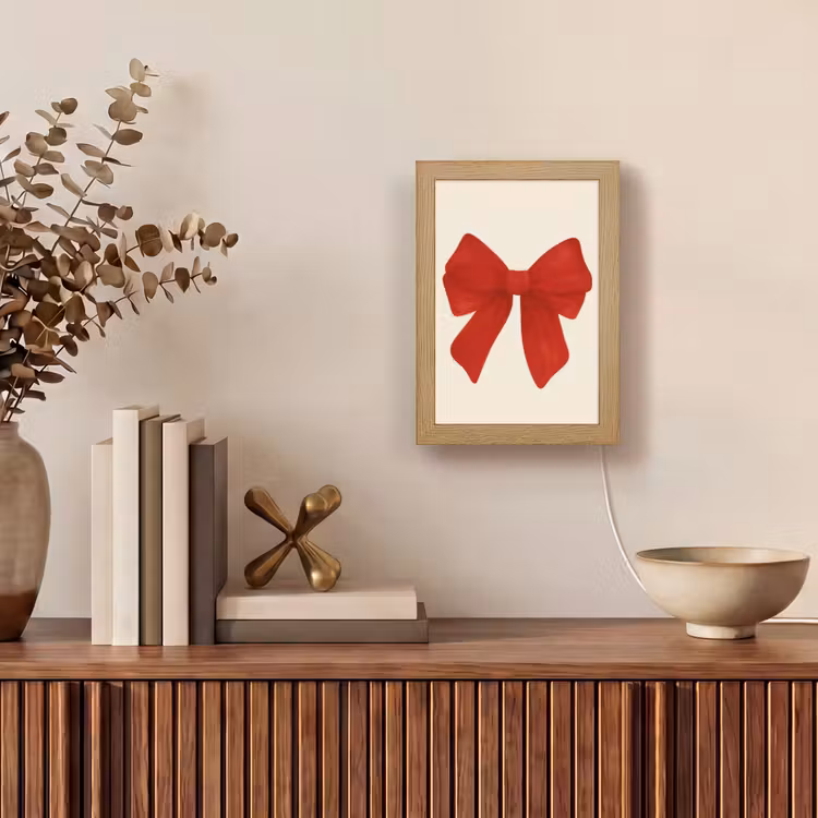 Strik - Symmetrisch - Rood - Lint Light Box met kabel (Tafellamp) klein -sfeer2