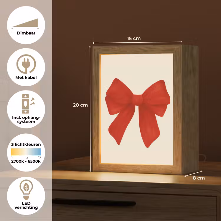 Strik - Symmetrisch - Rood - Lint Light Box met kabel (Tafellamp) klein -USP_NL
