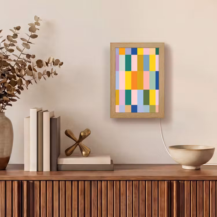 Stroken - Blauw - Patroon - Abstract Light Box met kabel (Tafellamp) klein -sfeer2