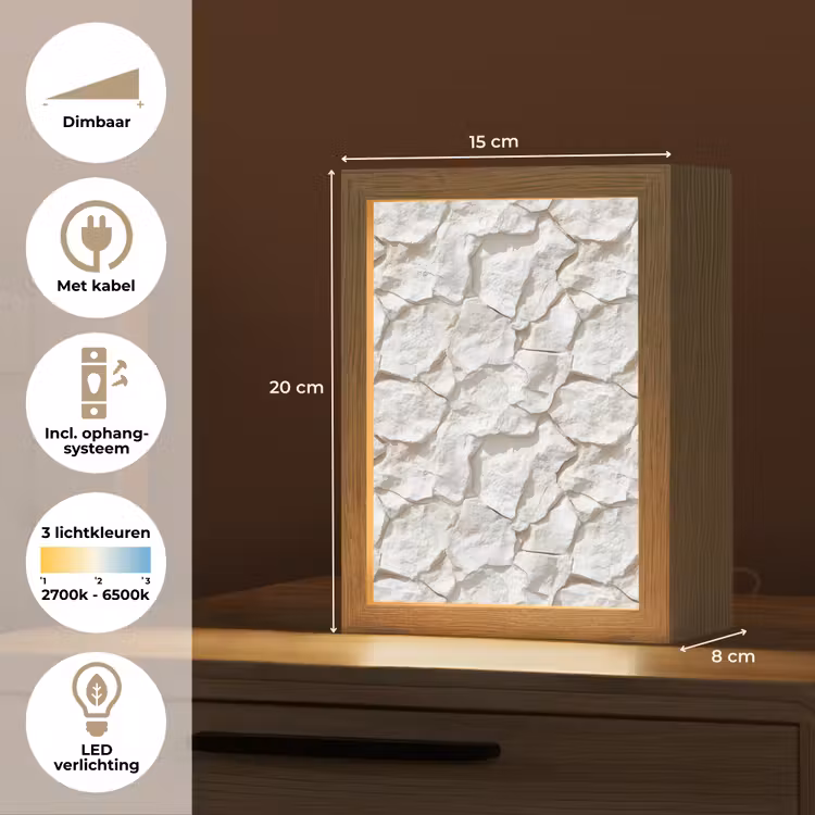 Structuur - Rots - Wit Light Box met kabel (Tafellamp) klein 925 -USP_NL