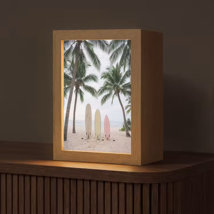 Surfboard - Palmbomen - Kleurrijk Light Box met kabel (Tafellamp) klein -z3d_website