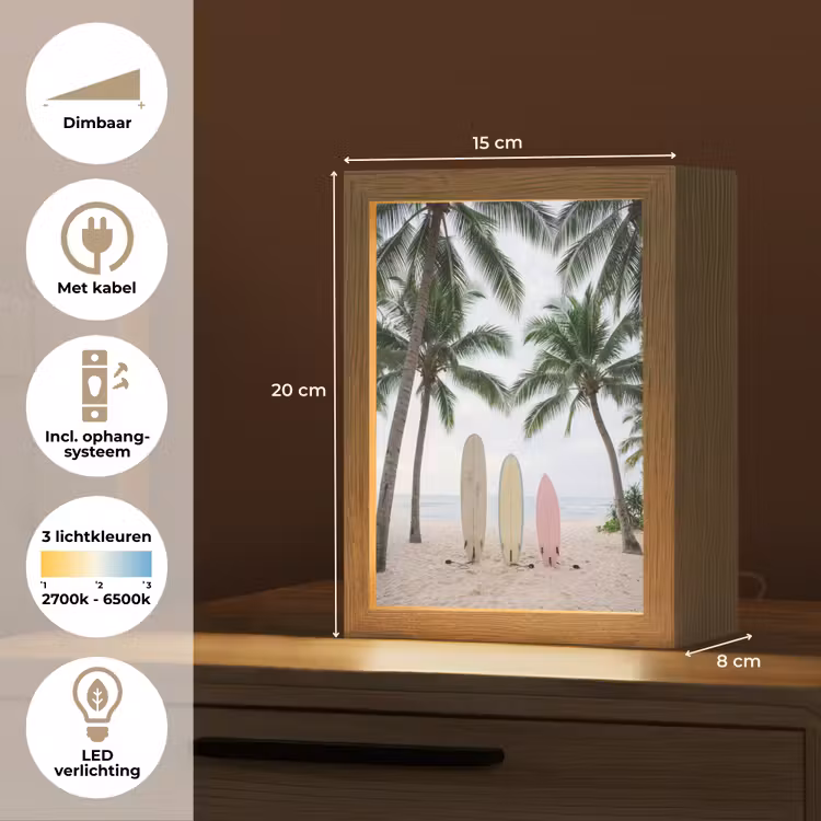 Surfboard - Palmbomen - Kleurrijk Light Box met kabel (Tafellamp) klein -USP_NL
