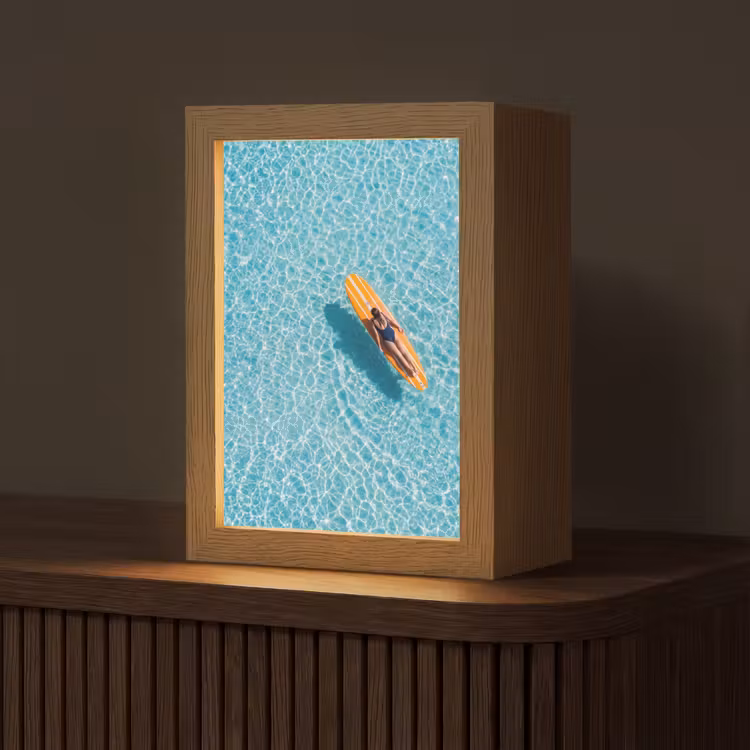 Surfboard - Water - Badpak - Oranje Light Box met kabel (Tafellamp) klein -z3d_website