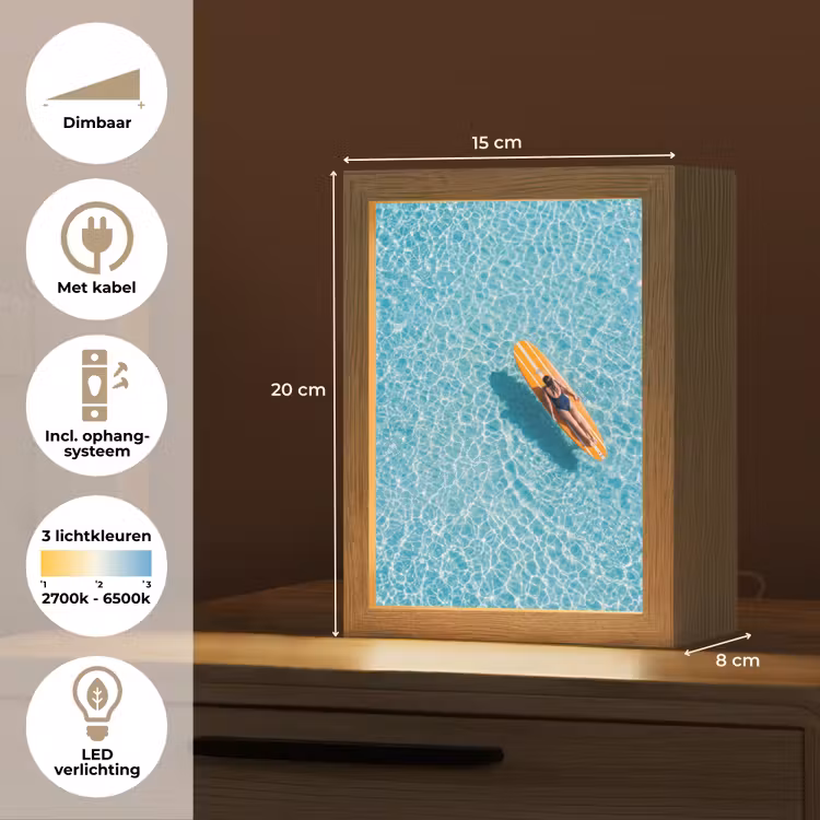 Surfboard - Water - Badpak - Oranje Light Box met kabel (Tafellamp) klein -USP_NL