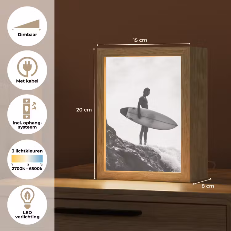 Surfer - Rots - Oceaan - Golven Light Box met kabel (Tafellamp) klein -USP_NL