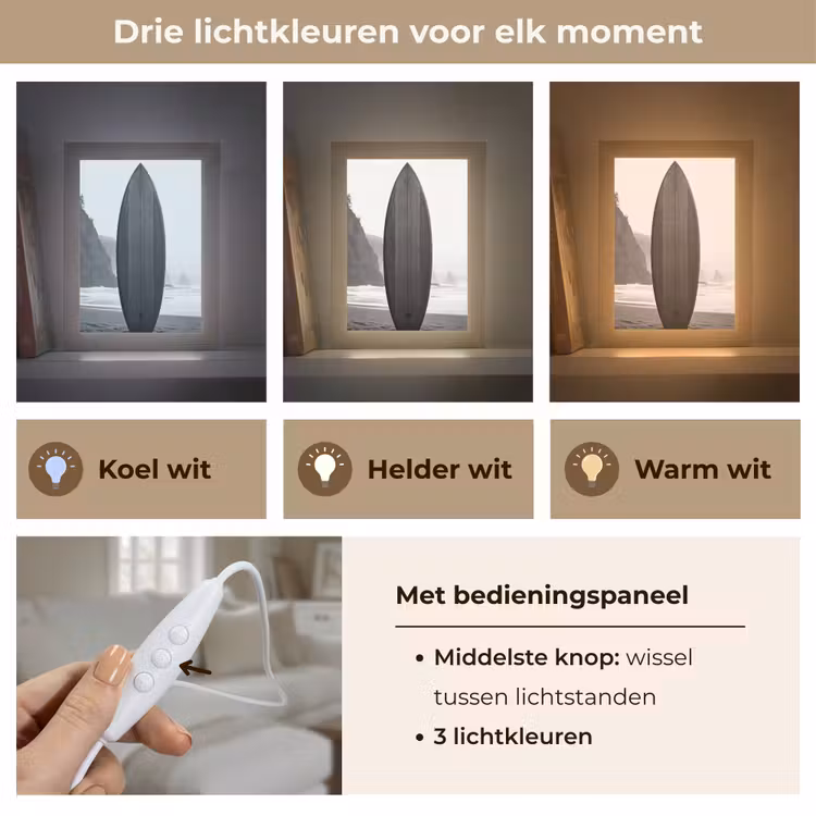 Surfplank - Zand - Zee Light Box met kabel (Tafellamp) klein -USP_lichtkleurNL