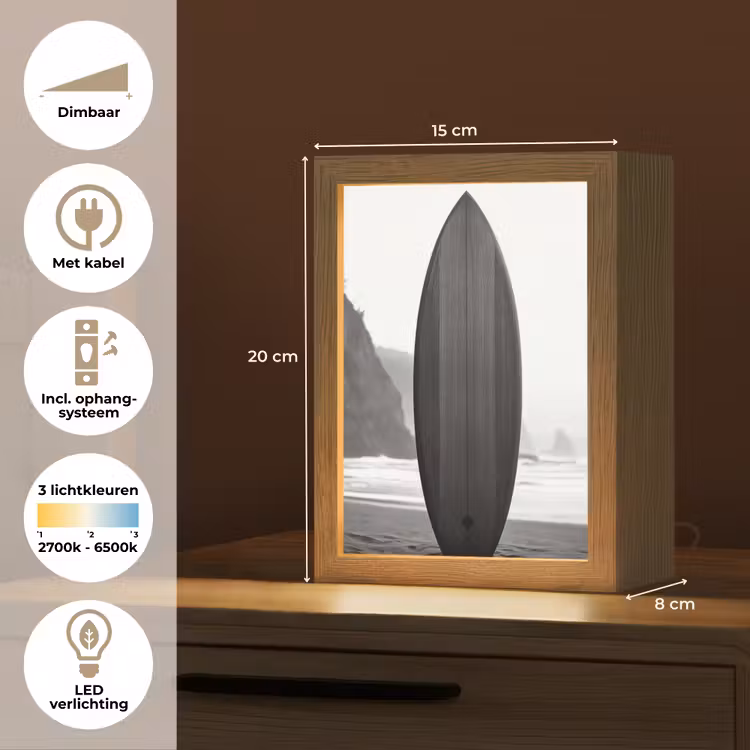 Surfplank - Zand - Zee Light Box met kabel (Tafellamp) klein -USP_NL