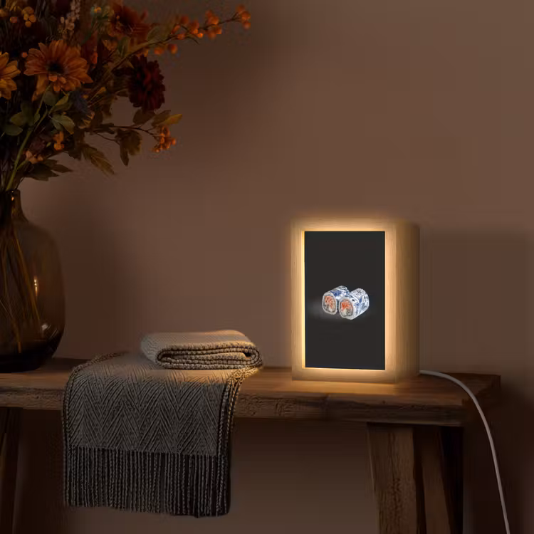 Sushi - Delfts blauw - Rijst - Vis - Elegant Light Box met kabel (Tafellamp) klein -sfeer4