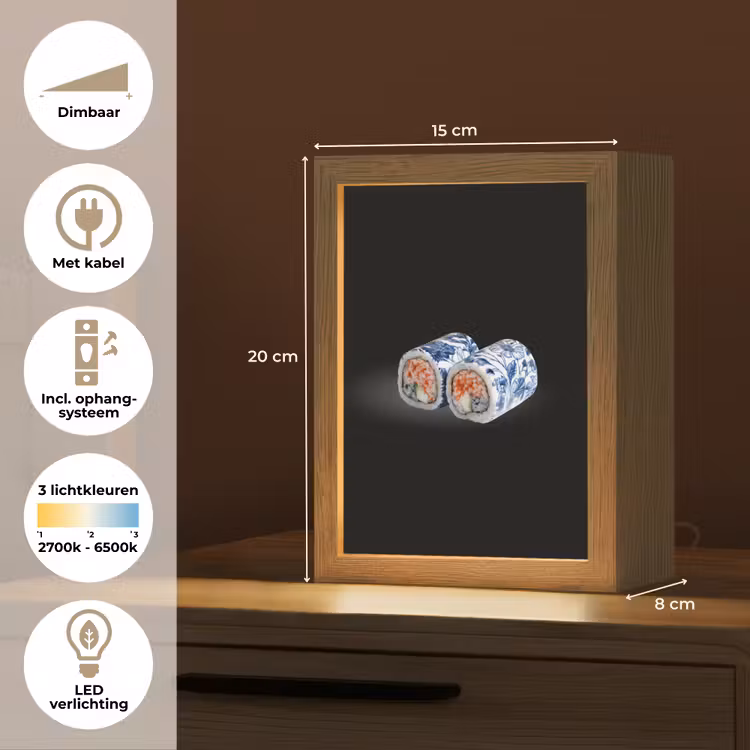 Sushi - Delfts blauw - Rijst - Vis - Elegant Light Box met kabel (Tafellamp) klein -USP_NL