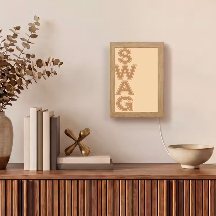 Swag - Bruin - Beige Light Box met kabel (Tafellamp) klein -sfeer2