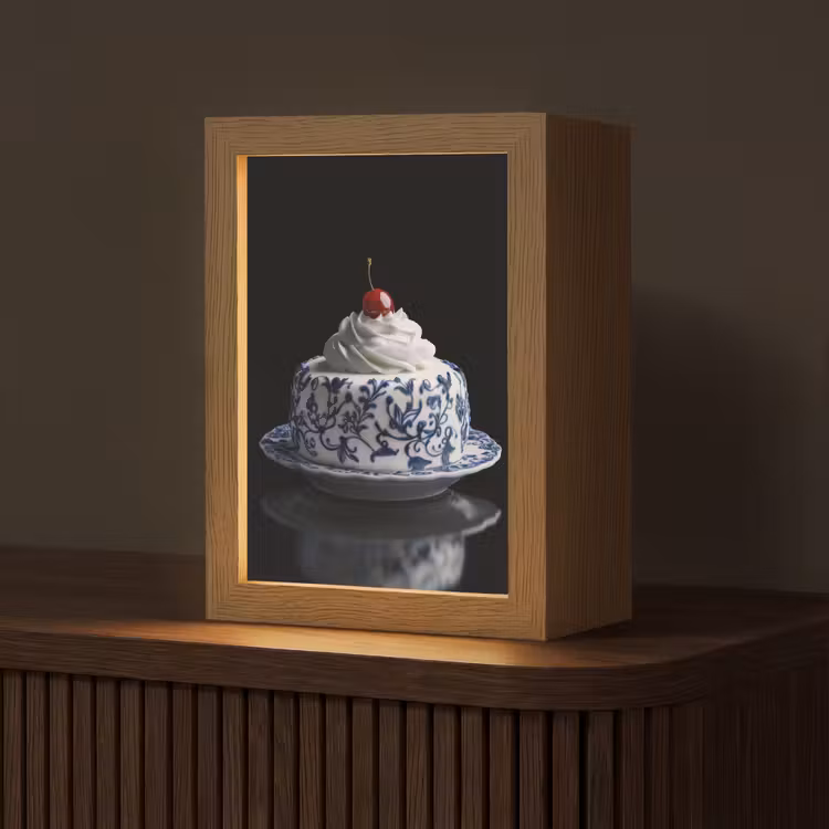 Taart - Slagroom - Kers - Bord - Delfts blauw Light Box met kabel (Tafellamp) klein -z3d_website