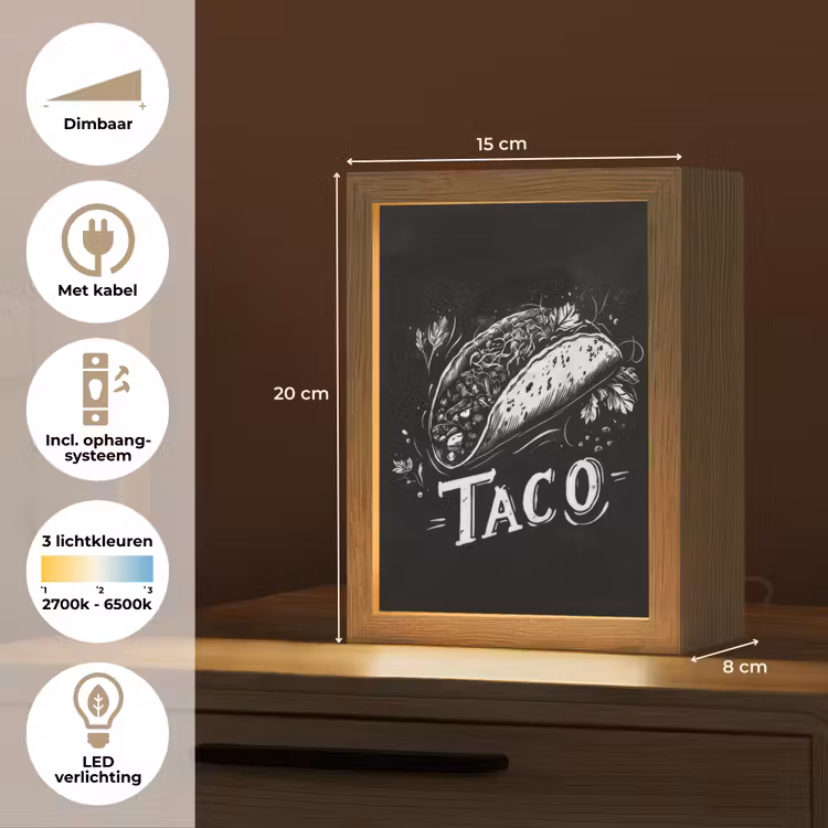 Taco - Kruiden - Witte krijtstijl - Tekst Light Box met kabel (Tafellamp) klein -USP_NL
