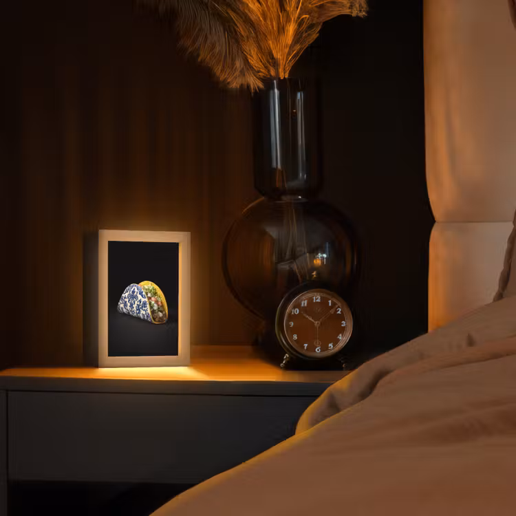 Taco - Vlees - Salade - Delftsblauw - Motief Light Box met kabel (Tafellamp) klein -sfeer1