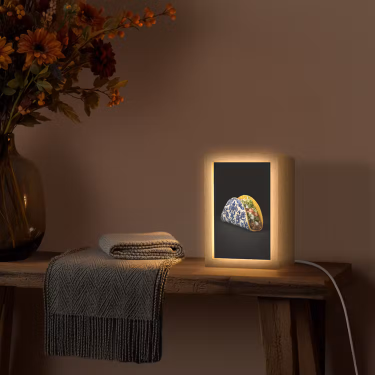 Taco - Vlees - Salade - Delftsblauw - Motief Light Box met kabel (Tafellamp) klein -sfeer4