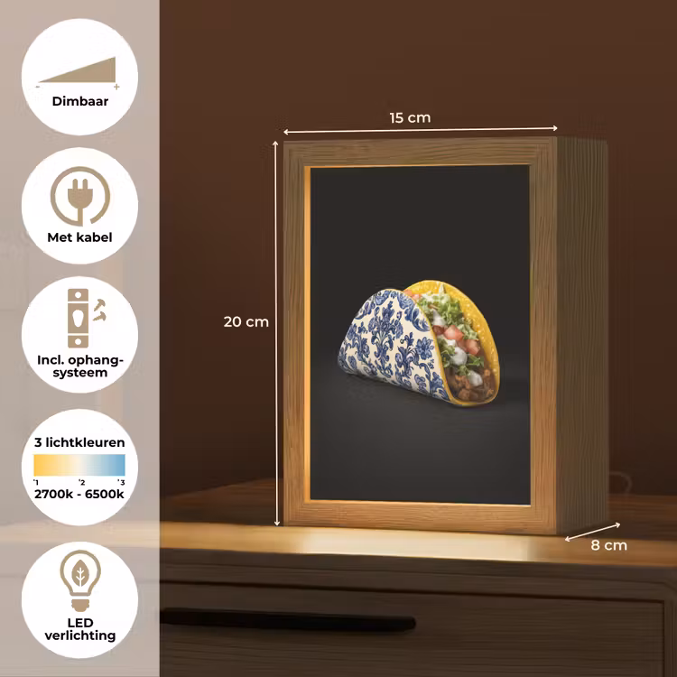 Taco - Vlees - Salade - Delftsblauw - Motief Light Box met kabel (Tafellamp) klein -USP_NL