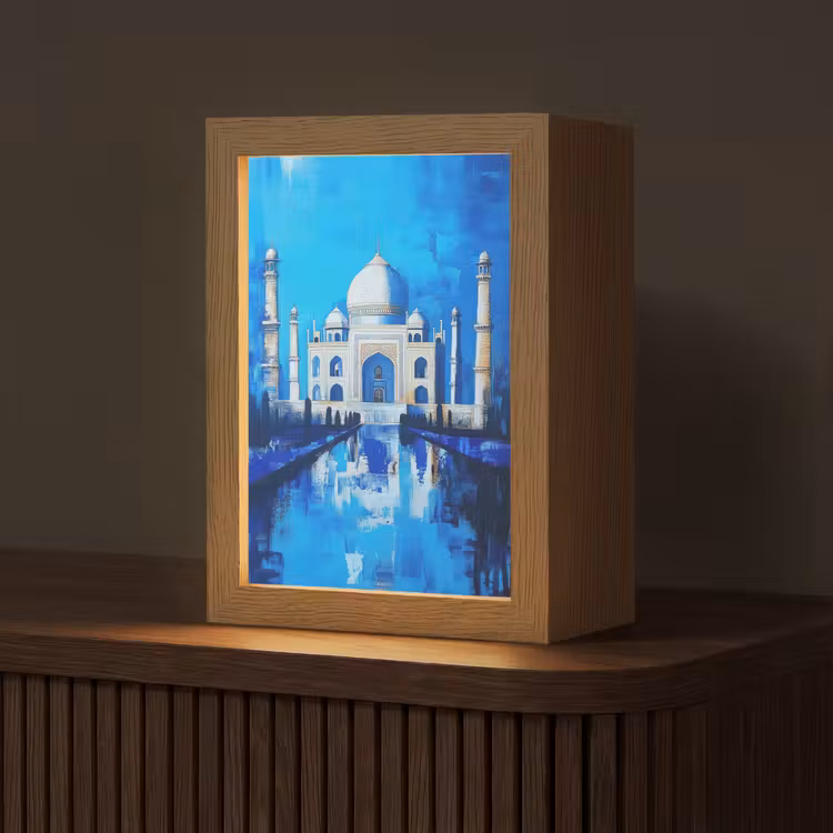Taj Mahal - Ramadan - Blauw - Islamitische Light Box met kabel (Tafellamp) klein -z3d_website