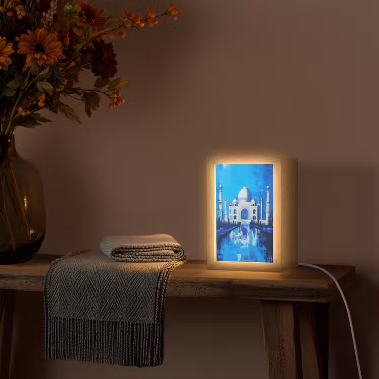 Taj Mahal - Ramadan - Blauw - Islamitische Light Box met kabel (Tafellamp) klein -sfeer4