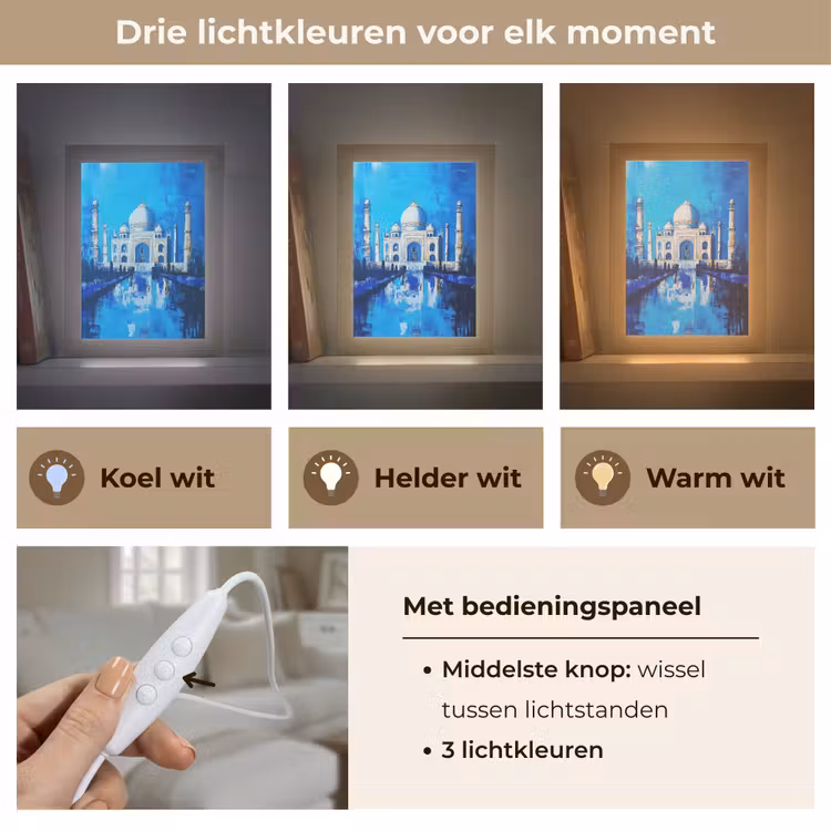 Taj Mahal - Ramadan - Blauw - Islamitische Light Box met kabel (Tafellamp) klein -USP_lichtkleurNL