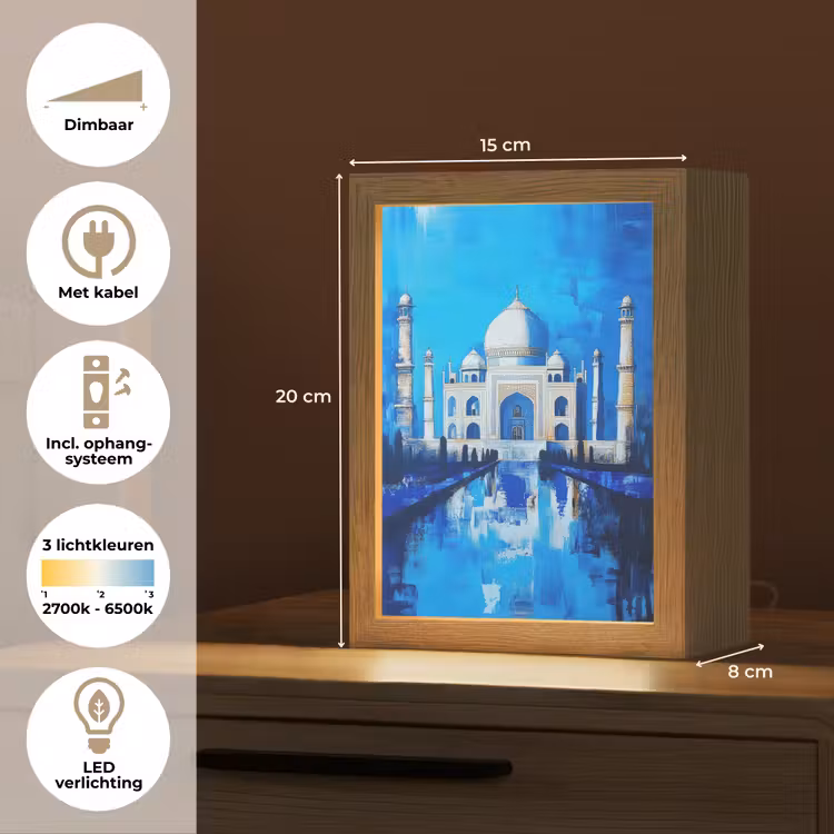 Taj Mahal - Ramadan - Blauw - Islamitische Light Box met kabel (Tafellamp) klein -USP_NL