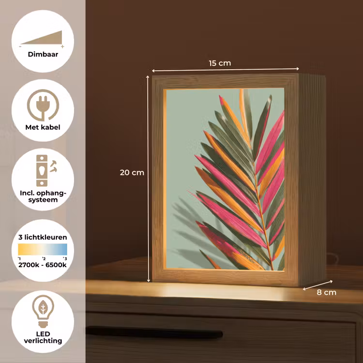 Tak - Bladeren - Kleurrijk - Schaduw Light Box met kabel (Tafellamp) klein -USP_NL