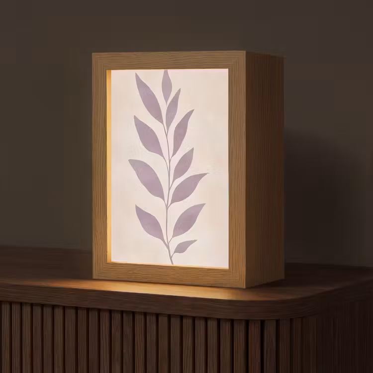 Tak - Bladeren - Minimalistisch - Beige Light Box met kabel (Tafellamp) klein -z3d_website