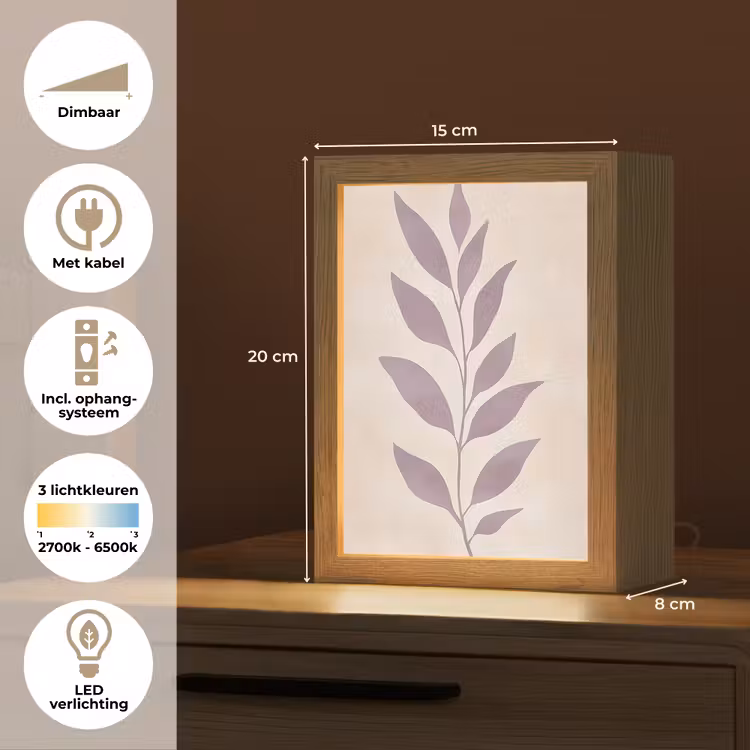 Tak - Bladeren - Minimalistisch - Beige Light Box met kabel (Tafellamp) klein -USP_NL