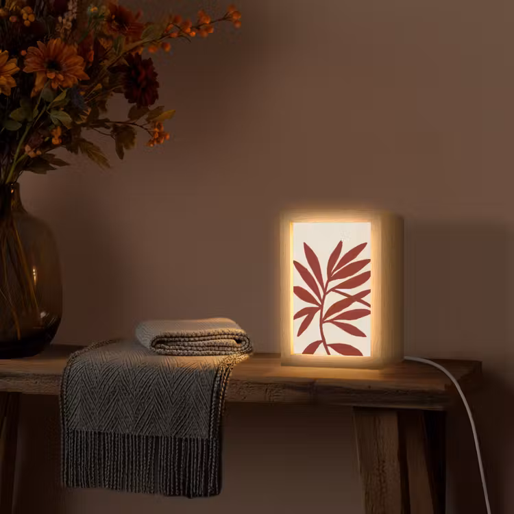 Tak - Bladeren - Rood Light Box met kabel (Tafellamp) klein -sfeer4