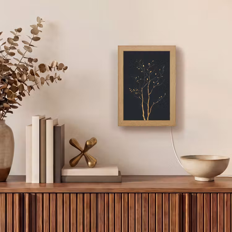 Takken - Blaadjes - Zwart Light Box met kabel (Tafellamp) klein -sfeer2