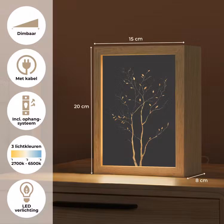 Takken - Blaadjes - Zwart Light Box met kabel (Tafellamp) klein -USP_NL