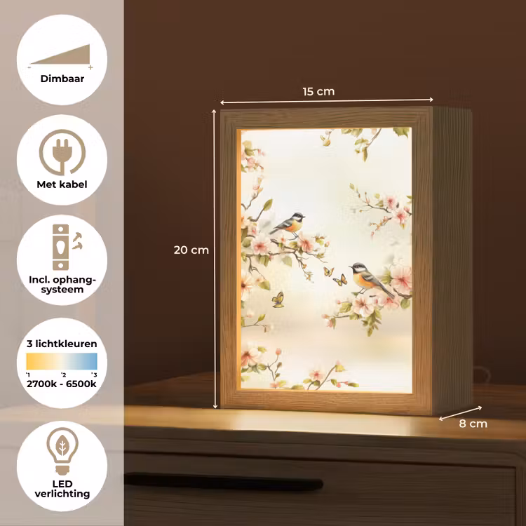 Takken - Bloemen - Vogeltjes - Roze Light Box met kabel (Tafellamp) klein -USP_NL