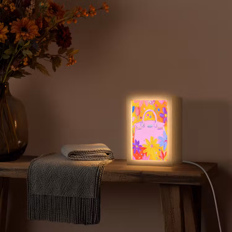 Tas - Roze - Bloemen Light Box met kabel (Tafellamp) klein -sfeer4