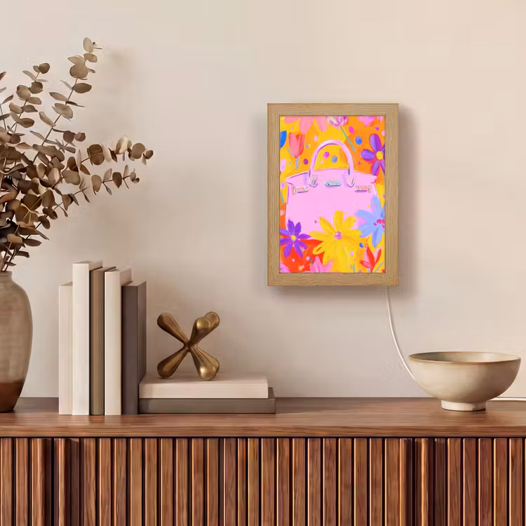 Tas - Roze - Bloemen Light Box met kabel (Tafellamp) klein -sfeer2