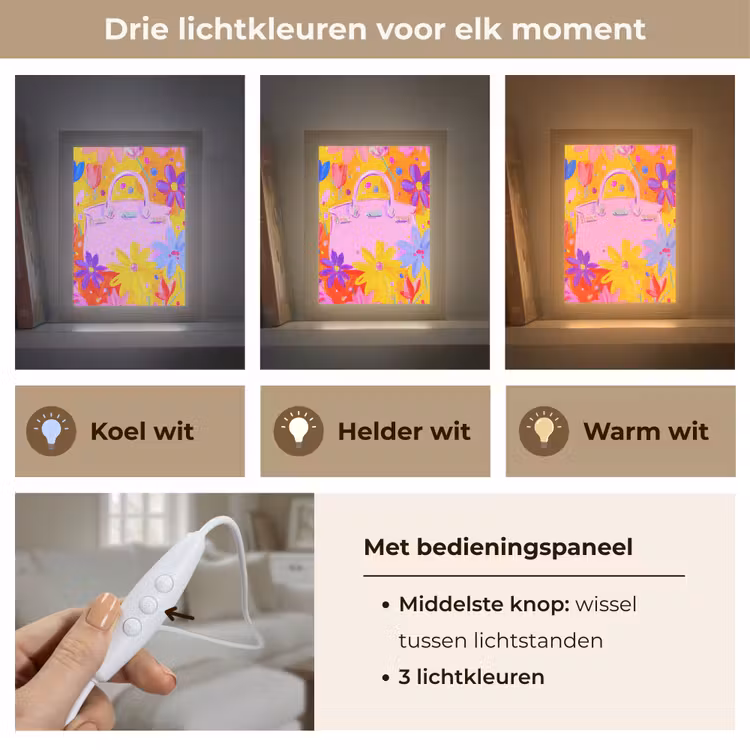 Tas - Roze - Bloemen Light Box met kabel (Tafellamp) klein -USP_lichtkleurNL