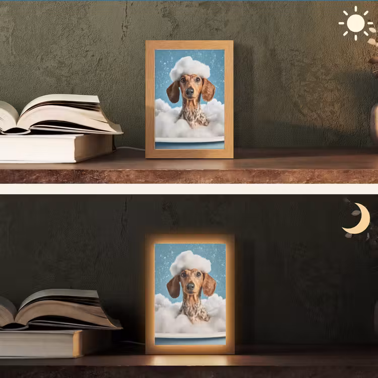 Teckel - Bad - Schuim - Waterdruppels Light Box met kabel (Tafellamp) klein -sfeer3