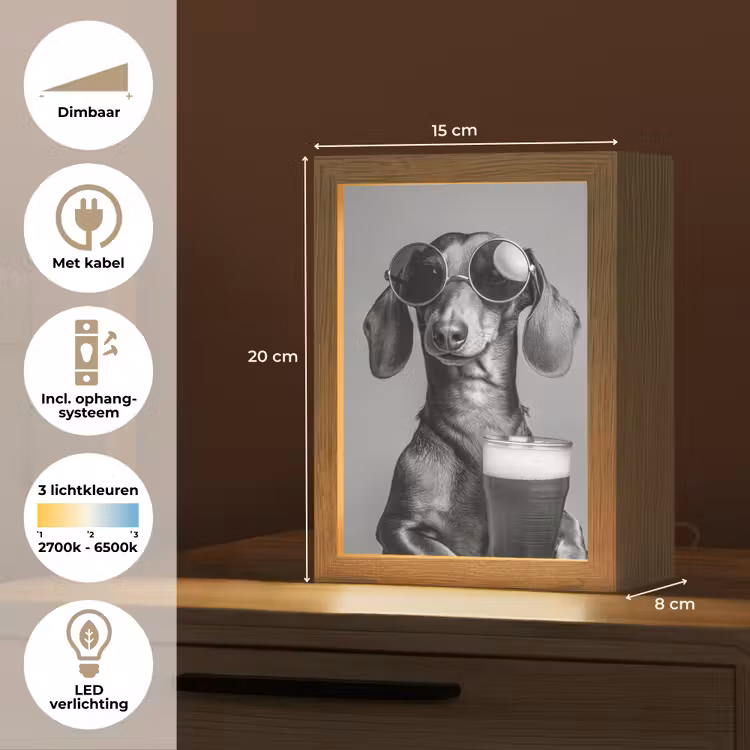 Teckel - Bier - Glas - Bril Light Box met kabel (Tafellamp) klein -USP_NL